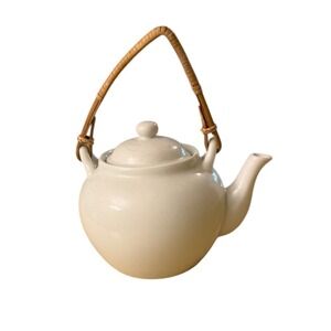 Pier 1 Sakai Bamboo Handle White Porcelain Teapot